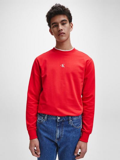 Calvin Klein Ruhák HU441757 | Calvin Klein Organic Cotton Back Logo Férfi Pulóver Piros